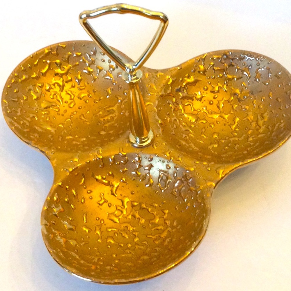 Vtg Weeping Bright Gold Hand Painted 24k Serving Dish